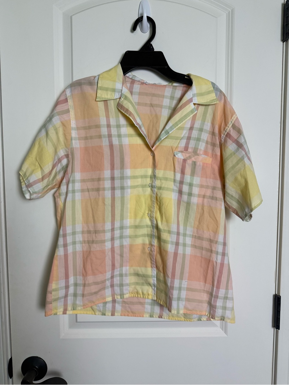 Vintage Casual Pastel Plaid Short-Sleeve Shirt - Yellow & Peach